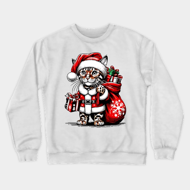 Bengal Cat Santa Claus Christmas Crewneck Sweatshirt by Graceful Designs